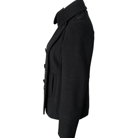 J Crew Womens High Neck Black Double Breasted Wool Pea Coat RN77388 Sz XS - Picture 7 of 16